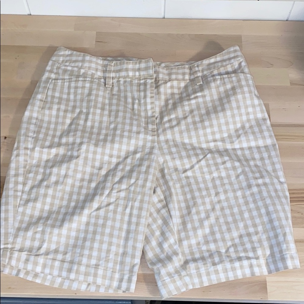 Tan mid-rise shorts